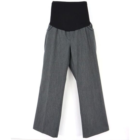 Two Hearts Maternity Dress Pants Womens L Gray Striped‎ Polyester Pockets Flared - Picture 1 of 7